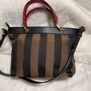 Fendi small tote in brown canvas and black leather